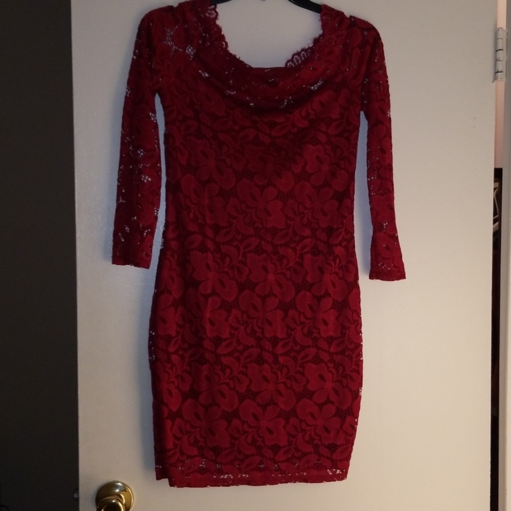 Lace overlay red dress